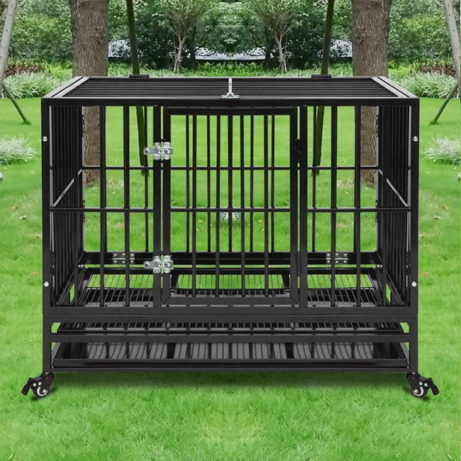 Large Collapsible Heavy Duty Dog Cage W/ Wheels