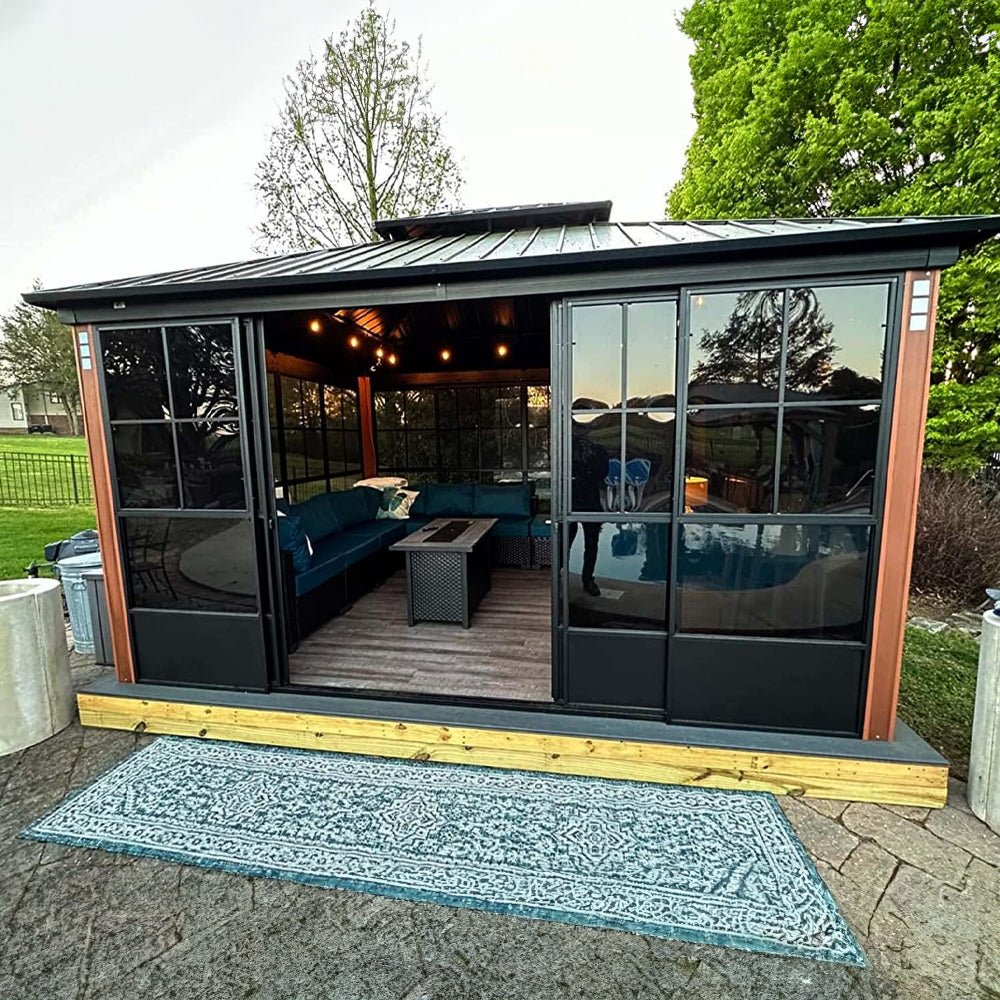 Large Heavy Duty Outdoor Aluminum Patio Hard Double Steel Top Backyard Sun Room Gazebo, 12x14FT (94625371) - SAKSBY.com - Canopies & Gazebos - SAKSBY.com