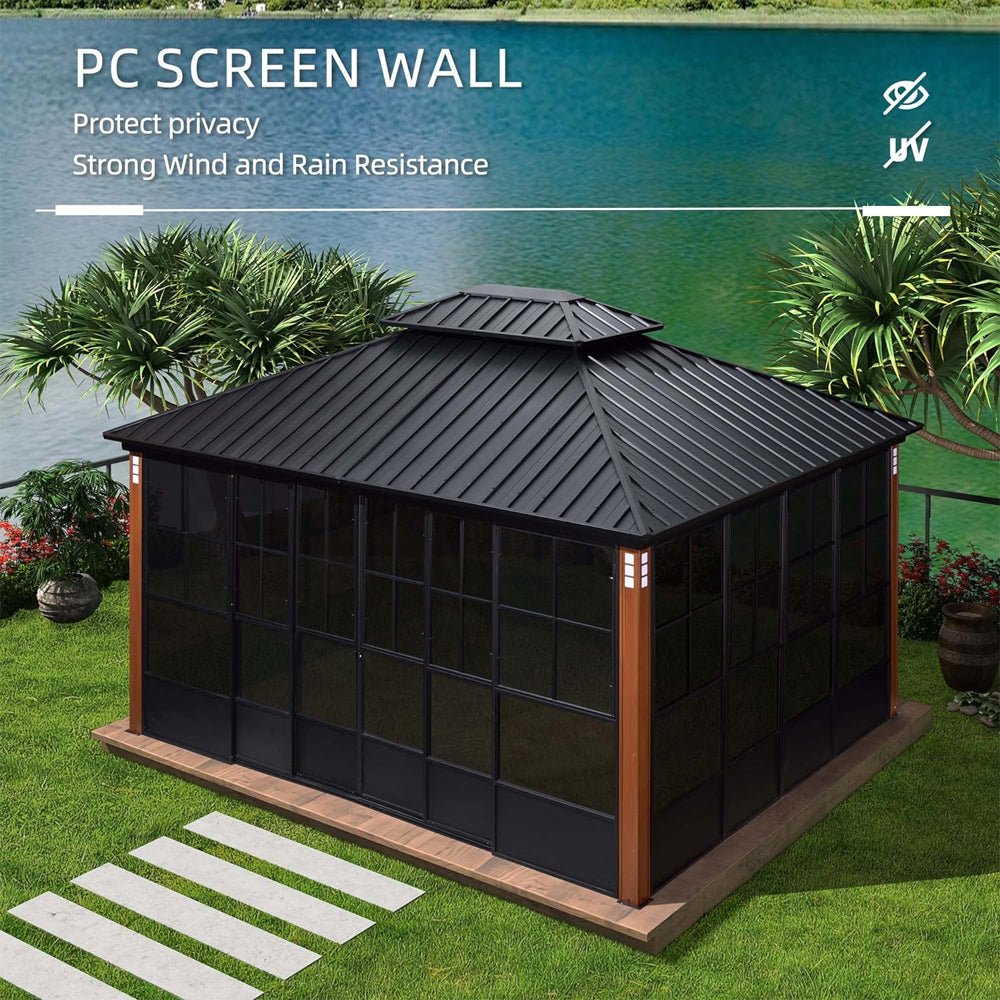 Large Heavy Duty Outdoor Aluminum Patio Hard Double Steel Top Backyard Sun Room Gazebo, 12x14FT (94625371) - SAKSBY.com - Canopies & Gazebos - SAKSBY.com