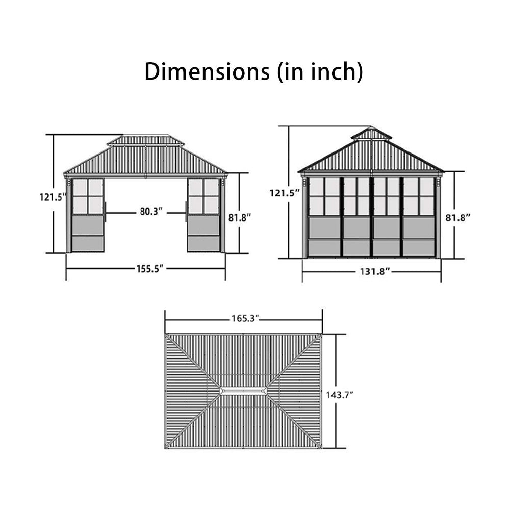 Large Heavy Duty Outdoor Aluminum Patio Hard Double Steel Top Backyard Sun Room Gazebo, 12x14FT (94625371) - SAKSBY.com - Canopies & Gazebos - SAKSBY.com