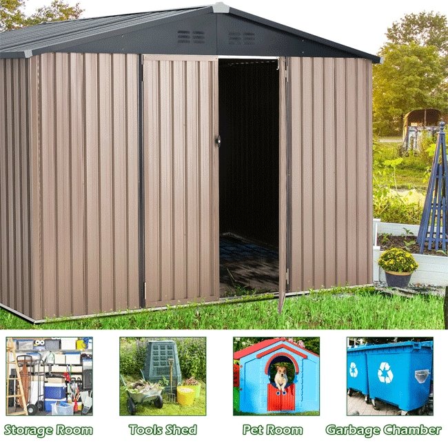 Large Heavy Duty Outdoor Metal Garden Tools Storage Utility Shed W/ Lockable Door, 8x10' - SAKSBY.com -Side View