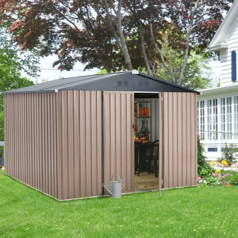 Large Heavy Duty Outdoor Metal Garden Tools Storage Utility Shed W/ Lockable Door, 8x10' (SAK72751) - Saksby Wholesale - Actual Setup