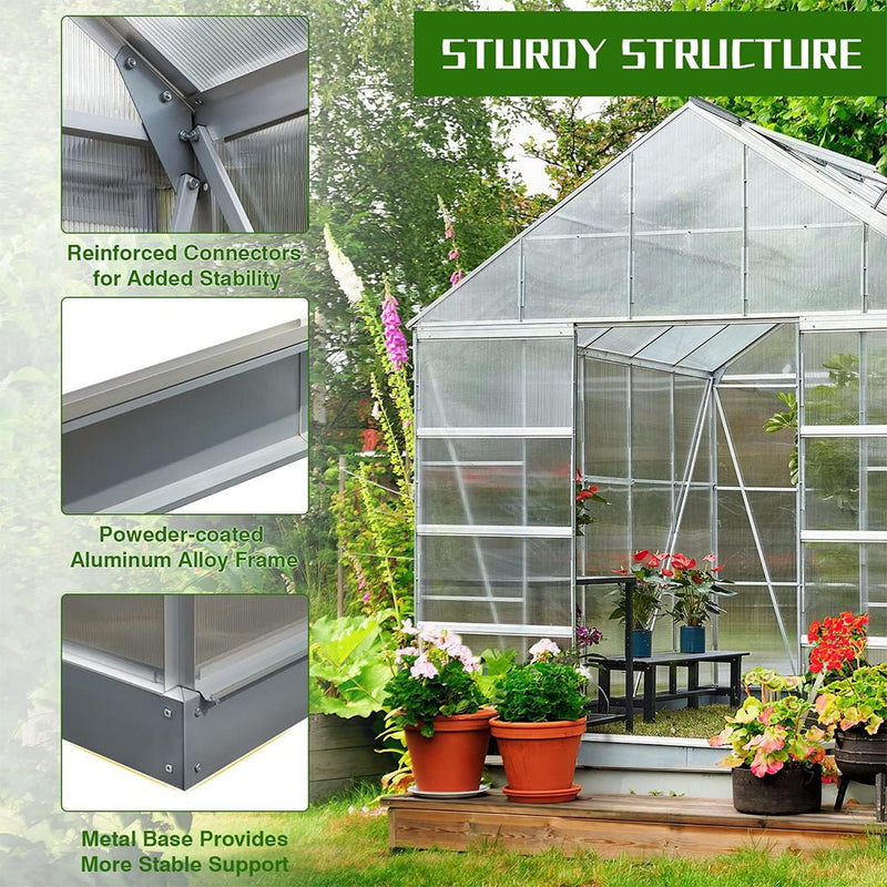 Large Heavy Duty Outdoor Walk-In Polycarbonate Aluminum Frame Greenhouse W/ Adjustable Vents & Demonstration View