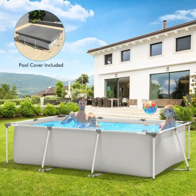 Large Outdoor Above Ground Rectangle Swimming Pool W/ Cover, 10FT - SAKSBY.com - Swimming Pools - SAKSBY.com