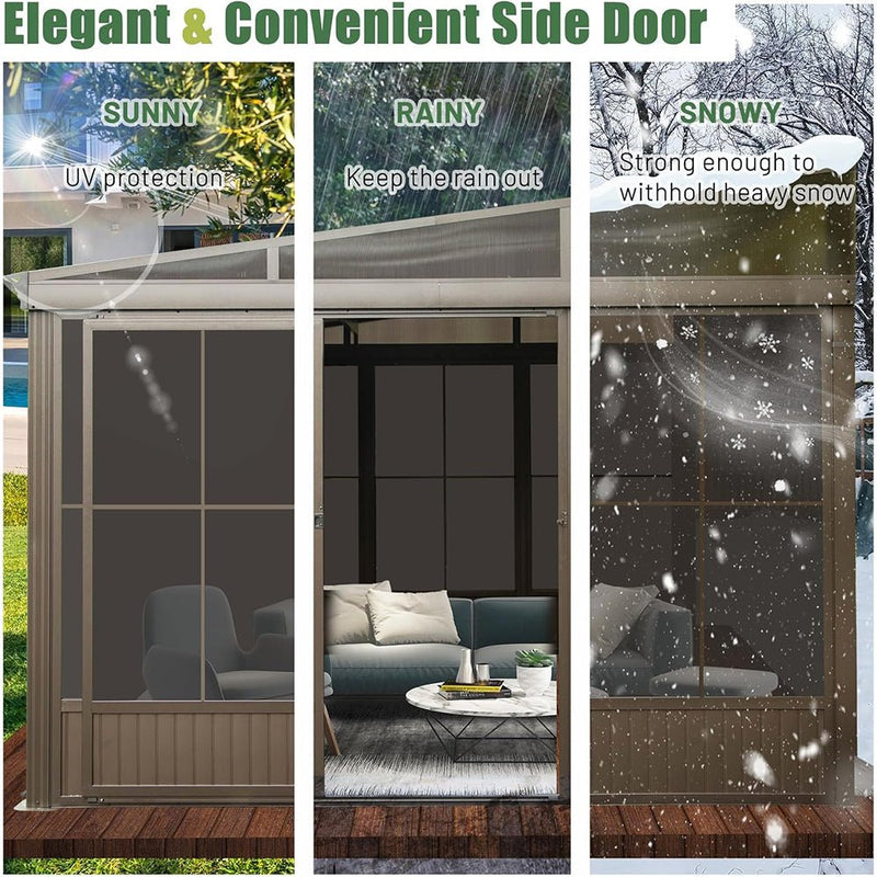 Large Outdoor All-Season Wall Mounted Sunroom Solarium With Galvanized Steel Roof & Moveable PVC Screen, 12x14FT (93146475) - SAKSBY.com - Canopies & Gazebos - SAKSBY.com