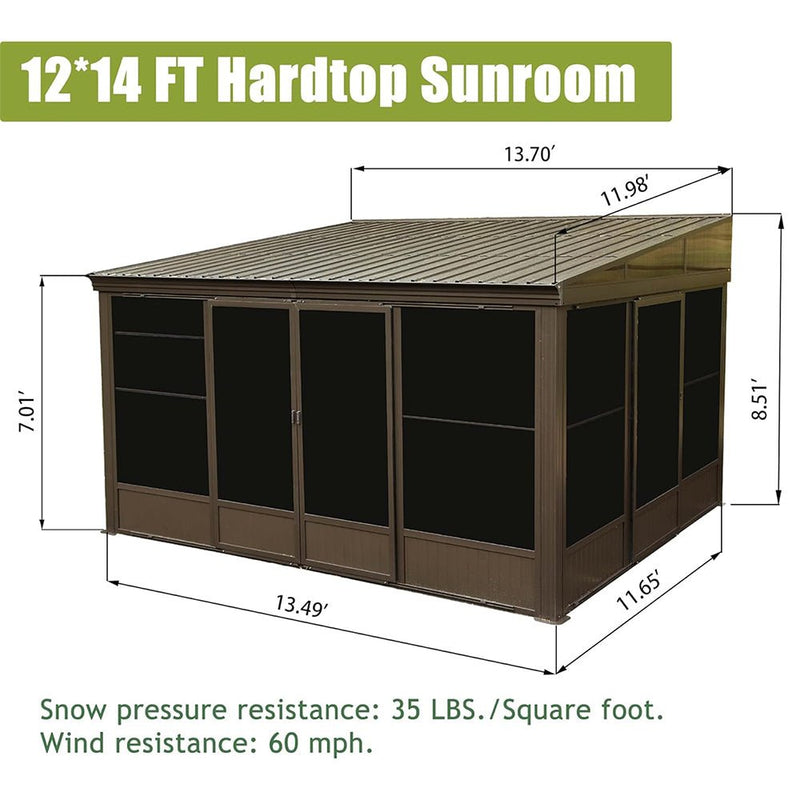 Large Outdoor All-Season Wall Mounted Sunroom Solarium With Galvanized Steel Roof & Moveable PVC Screen, 12x14FT (93146475) - SAKSBY.com - Canopies & Gazebos - SAKSBY.com
