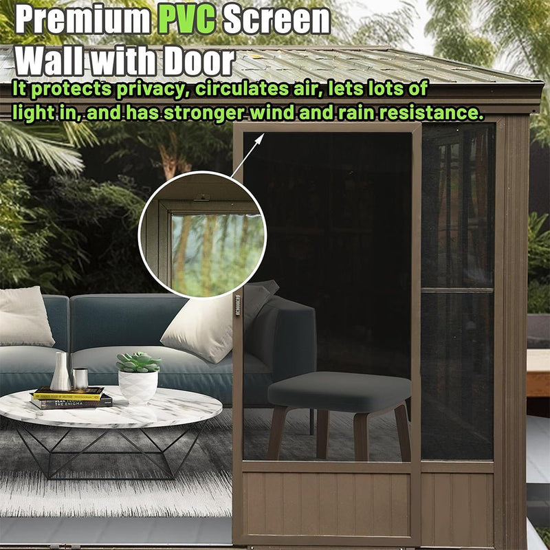 Large Outdoor All-Season Wall Mounted Sunroom Solarium With Galvanized Steel Roof & Moveable PVC Screen, 12x14FT (93146475) - SAKSBY.com - Canopies & Gazebos - SAKSBY.com