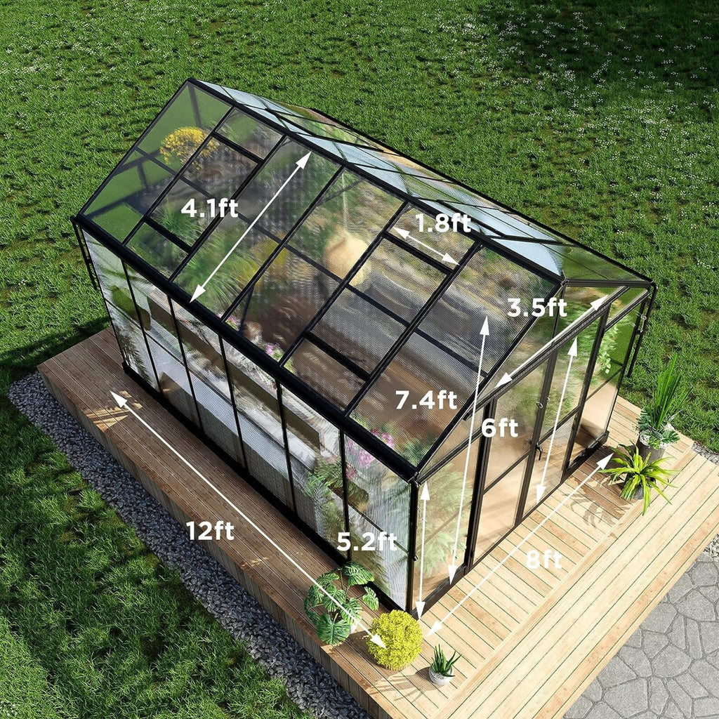 [08X12FT] Large Premium Outdoor Aluminum Polycarbonate Greenhouse With Double Swing Doors (SAK92641) - Saksby Wholesale - Dimensions