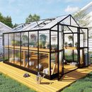 [08X12FT] Large Premium Outdoor Aluminum Polycarbonate Greenhouse With Double Swing Doors (SAK92641) - Saksby Wholesale - Lifestyle Image With Plants Inside