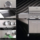 Large Outdoor BBQ Stainless Steel Propane Gas Grill With 4 Burners, 42K BTU (93564712) - Zoom Parts View