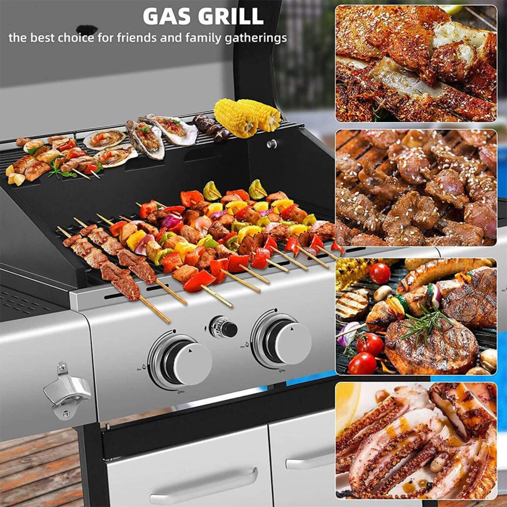 Large Outdoor BBQ Stainless Steel Propane Gas Grill With 4 Burners, 42K BTU (SAK61283) - Saksby Wholesale - Grilling Foods