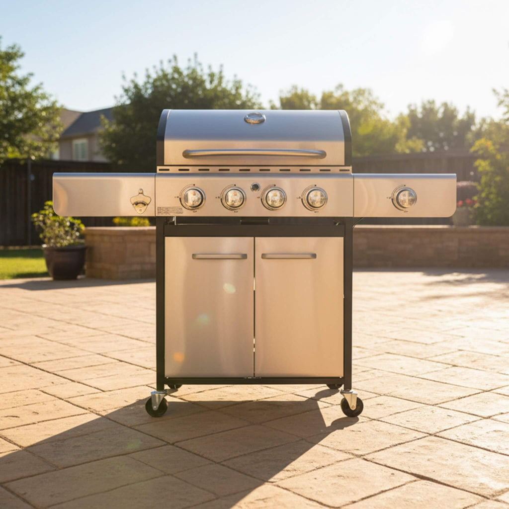 Large Outdoor BBQ Stainless Steel Propane Gas Grill With 4 Burners, 42K BTU (SAK61283) - Saksby Wholesale - Lifestyle Image