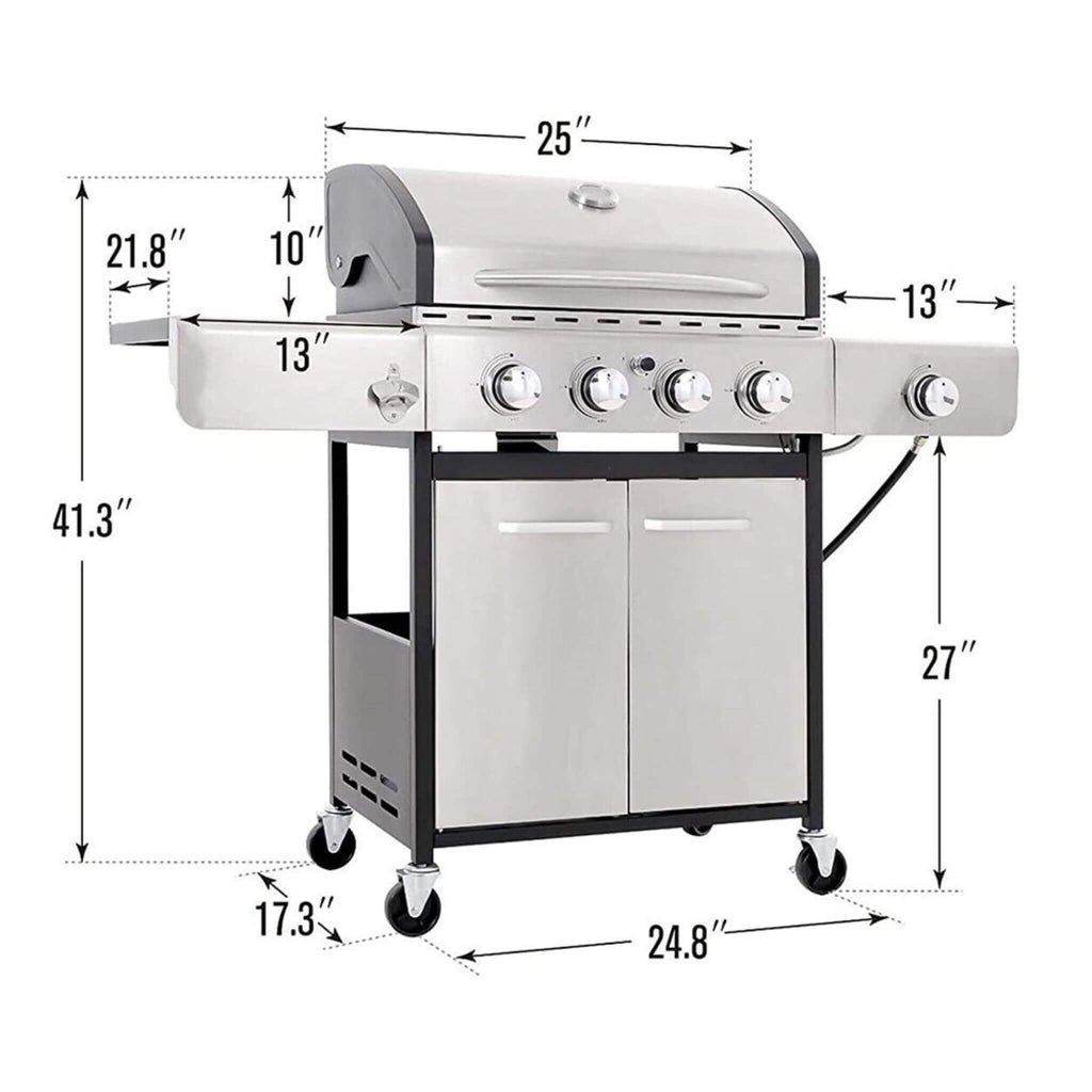 Large Outdoor BBQ Stainless Steel Propane Gas Grill With 4 Burners, 42K BTU (SAK61283) - Saksby Wholesale - Dimensions