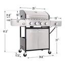 Large Outdoor BBQ Stainless Steel Propane Gas Grill With 4 Burners, 42K BTU (SAK61283) - Saksby Wholesale - Dimensions
