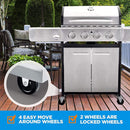 Large Outdoor BBQ Stainless Steel Propane Gas Grill With 4 Burners, 42K BTU (SAK61283) - Saksby Wholesale - Wheels Details