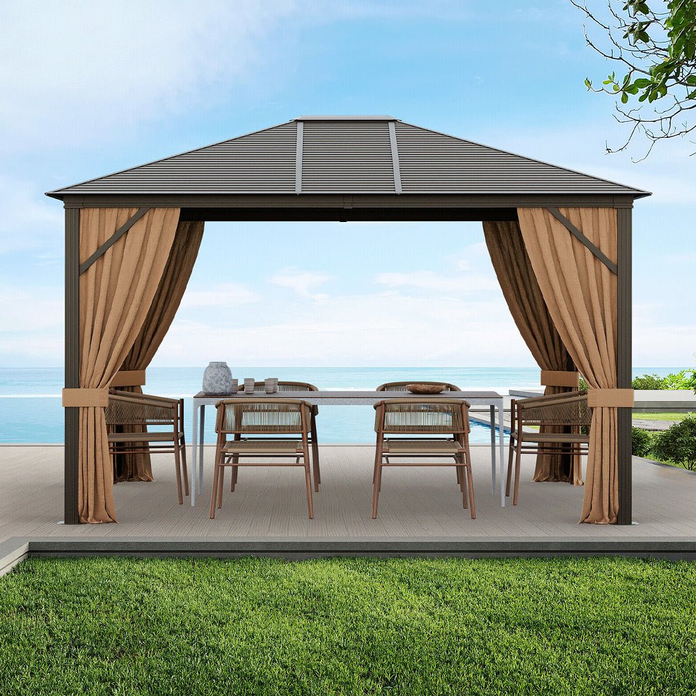 Large Outdoor Hardtop Patio Gazebo With Galvanized Steel Top & Aluminum Frame, 12' x 10' - SAKSBY.com - Demonstration View