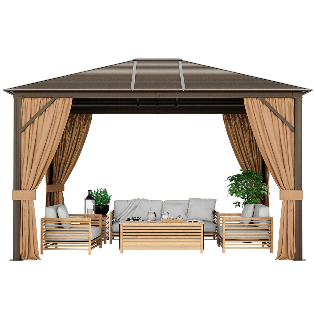 Large Outdoor Hardtop Patio Gazebo With Galvanized Steel Top & Aluminum Frame, 12' x 10' - SAKSBY.com - Front View