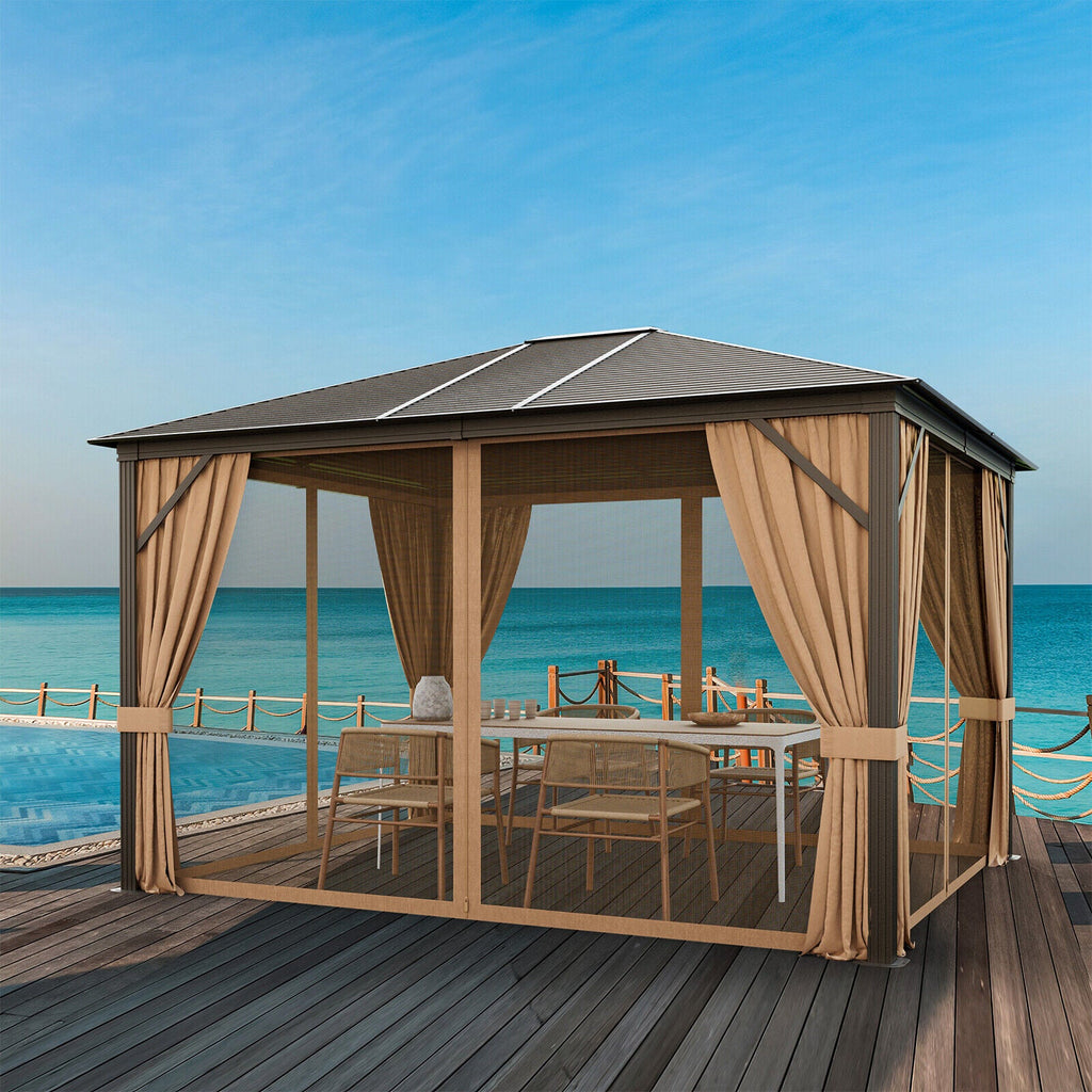 Large Outdoor Hardtop Patio Gazebo With Galvanized Steel Top & Aluminum Frame, 12' x 10' - SAKSBY.com - Demonstration View