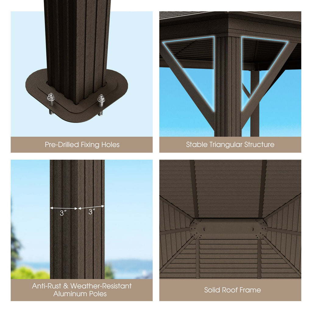Large Outdoor Hardtop Patio Gazebo With Galvanized Steel Top & Aluminum Frame, 12' x 10' - SAKSBY.com Zoom Parts View