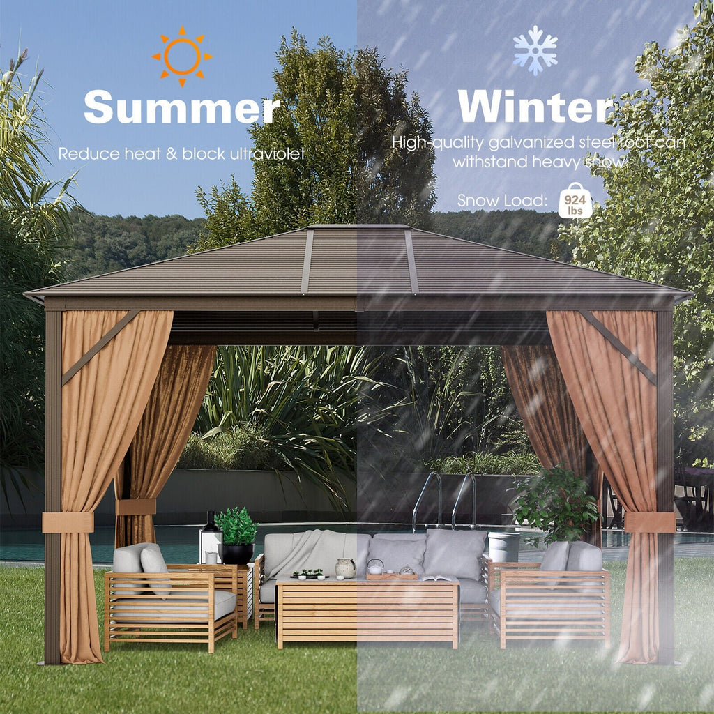 Large Outdoor Hardtop Patio Gazebo With Galvanized Steel Top & Aluminum Frame, 12' x 10' - SAKSBY.com - Demonstration View