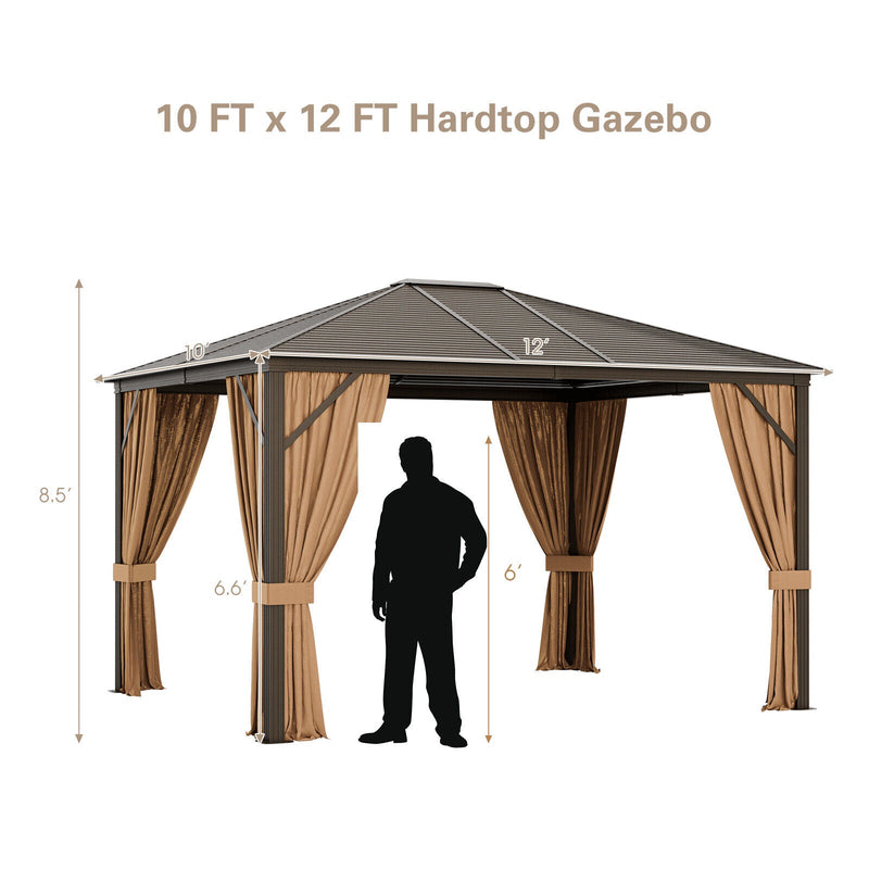 Large Outdoor Hardtop Patio Gazebo With Galvanized Steel Top & Aluminum Frame, 12' x 10' - SAKSBY.com -Side View