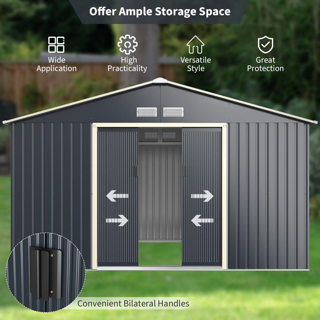 Large Outdoor Metal Storage Backyard Shed W/ Lockable Sliding Doors, 11' x 8' (93064172) - Front View