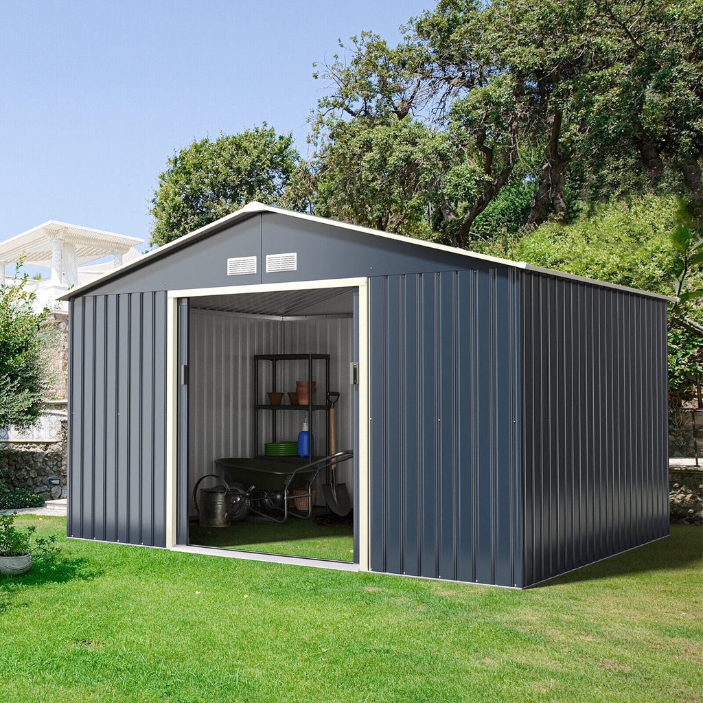 Large Outdoor Metal Storage Backyard Shed W/ Lockable Sliding Doors, 11' x 8' (93064172) - SAKSBY.com - Demonstration View