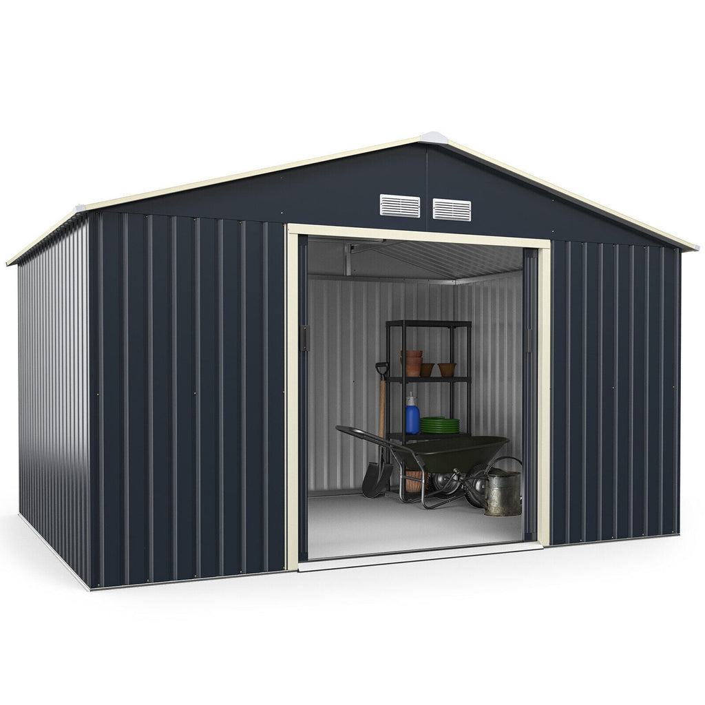 Large Outdoor Metal Storage Backyard Shed W/ Lockable Sliding Doors, 11' x 8' (93064172) - SAKSBY.com - Full View