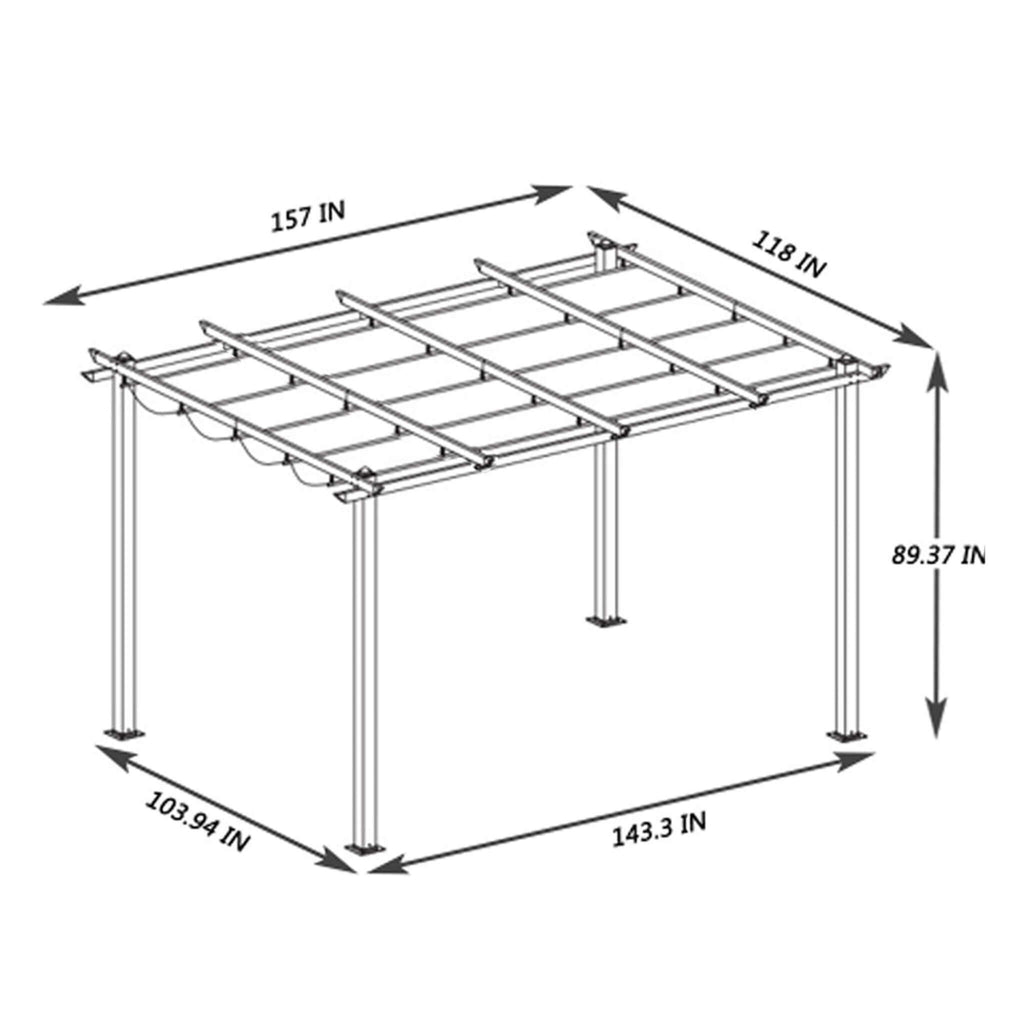 [10x13FT] Large Outdoor Patio Pergola With Canopy & Retractable Sun Shades, Beige (SAK51842) - Saksby Wholesale - Dimensions View