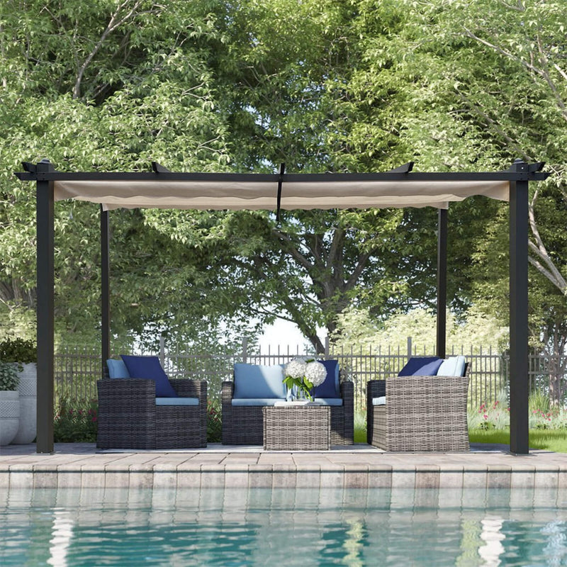 [10x13FT] Large Outdoor Patio Pergola With Canopy & Retractable Sun Shades, Beige (SAK51842) - Saksby Wholesale - Lifestyle View
