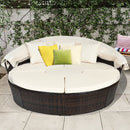 Large Outdoor Patio Rattan Daybed Sofa W/ Adjustable Table Top, Canopy & 3 Pillows, 76'' (91254763) - SAKSBY.com -Front View
