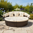 Large 76-Inch Outdoor Patio Rattan Daybed Sofa W/ Adjustable Table Top, Canopy & 3 Pillows (SAK91254) - Saksby Wholesale - Front View