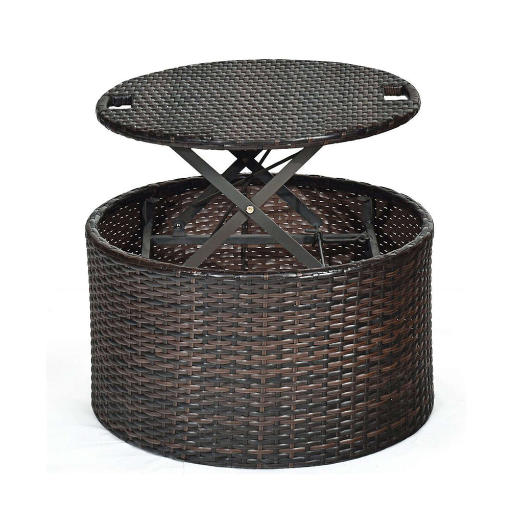 Large 76-Inch Outdoor Patio Rattan Daybed Sofa W/ Adjustable Table Top, Canopy & 3 Pillows (SAK91254) - Saksby Wholesale - Table