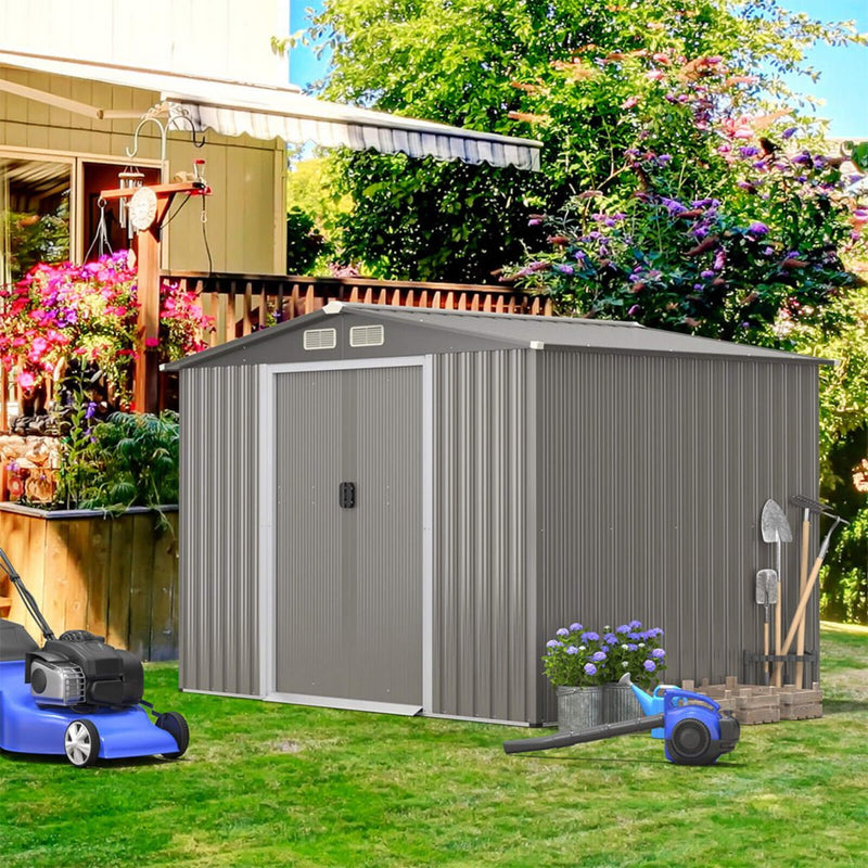 Premium Outdoor Steel Tool Storage Garden Backyard Shed, 8x6' (SAK74185) - Saksby Wholesale - Front Left Lifestyle View