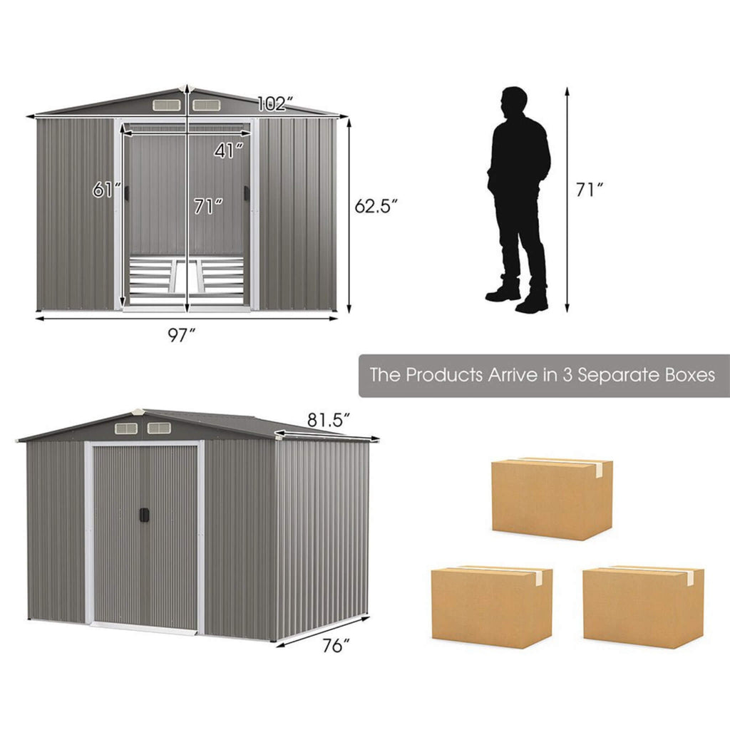 Premium Outdoor Steel Tool Storage Garden Backyard Shed, 8x6' (SAK74185) - Saksby Wholesale - Dimensions View