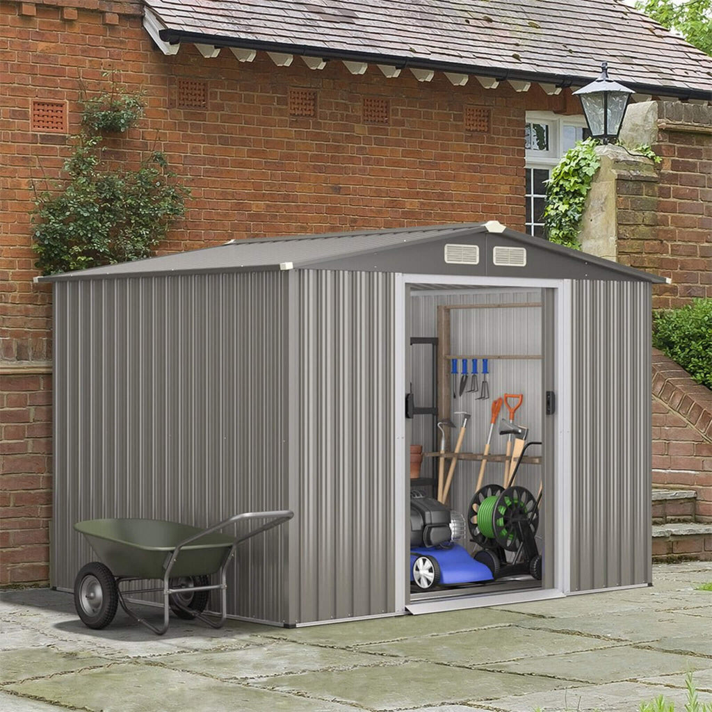 Premium Outdoor Steel Tool Storage Garden Backyard Shed, 8x6' (SAK74185) - Saksby Wholesale - Front Right Outdoor View