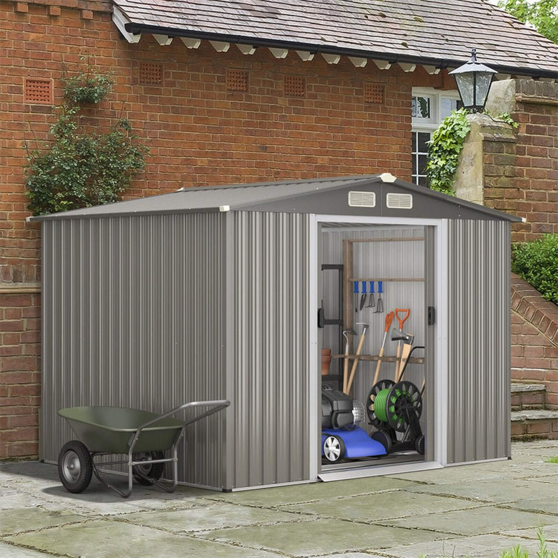 Premium Outdoor Steel Tool Storage Garden Backyard Shed, 8x6' (SAK74185) - Saksby Wholesale - Front Right Outdoor View