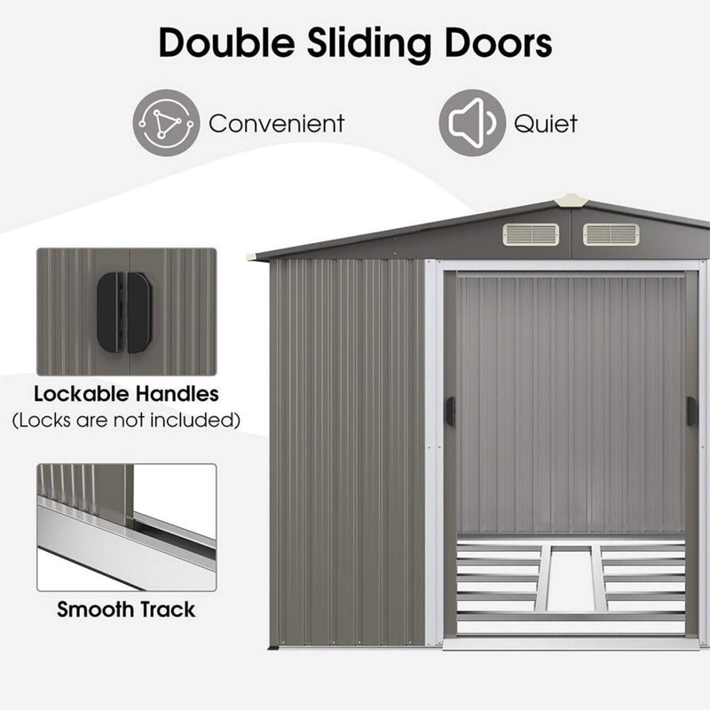 Premium Outdoor Steel Tool Storage Garden Backyard Shed, 8x6' (SAK74185) - Saksby Wholesale - Sliding Doors View