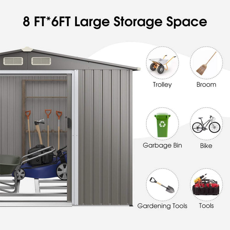 Premium Outdoor Steel Tool Storage Garden Backyard Shed, 8x6' (SAK74185) - Saksby Wholesale - Storage View