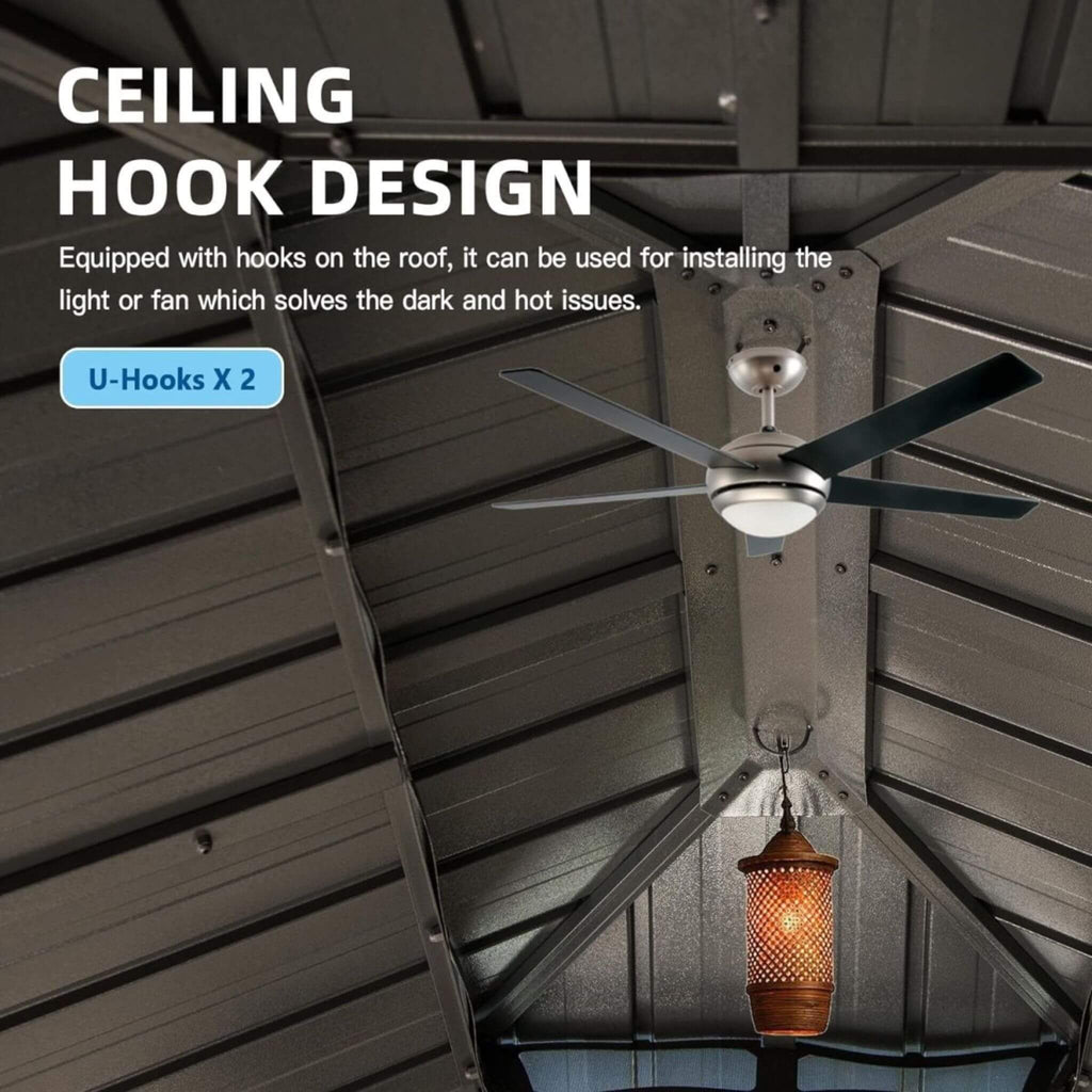 [12X14FT] Alora Veranda Large Heavy-Duty All-Season Steel Top Aluminum Double Roof Backyard Sunroom (SAK97284) - Saksby Wholesale - Ceiling Hook Design