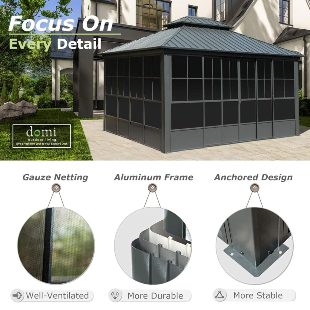 [12X14FT] Alora Veranda Large Heavy-Duty All-Season Steel Top Aluminum Double Roof Backyard Sunroom (SAK97284) - Saksby Wholesale - Focus Details