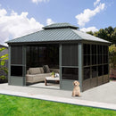 [12X14FT] Alora Veranda Large Heavy-Duty All-Season Steel Top Aluminum Double Roof Backyard Sunroom (SAK97284) - Saksby Wholesale - Lifestyle Image In Backyard