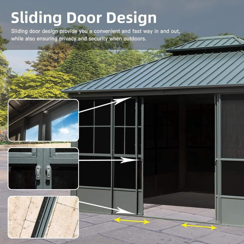 [12X14FT] Alora Veranda Large Heavy-Duty All-Season Steel Top Aluminum Double Roof Backyard Sunroom (SAK97284) - Saksby Wholesale - Sliding Door Design