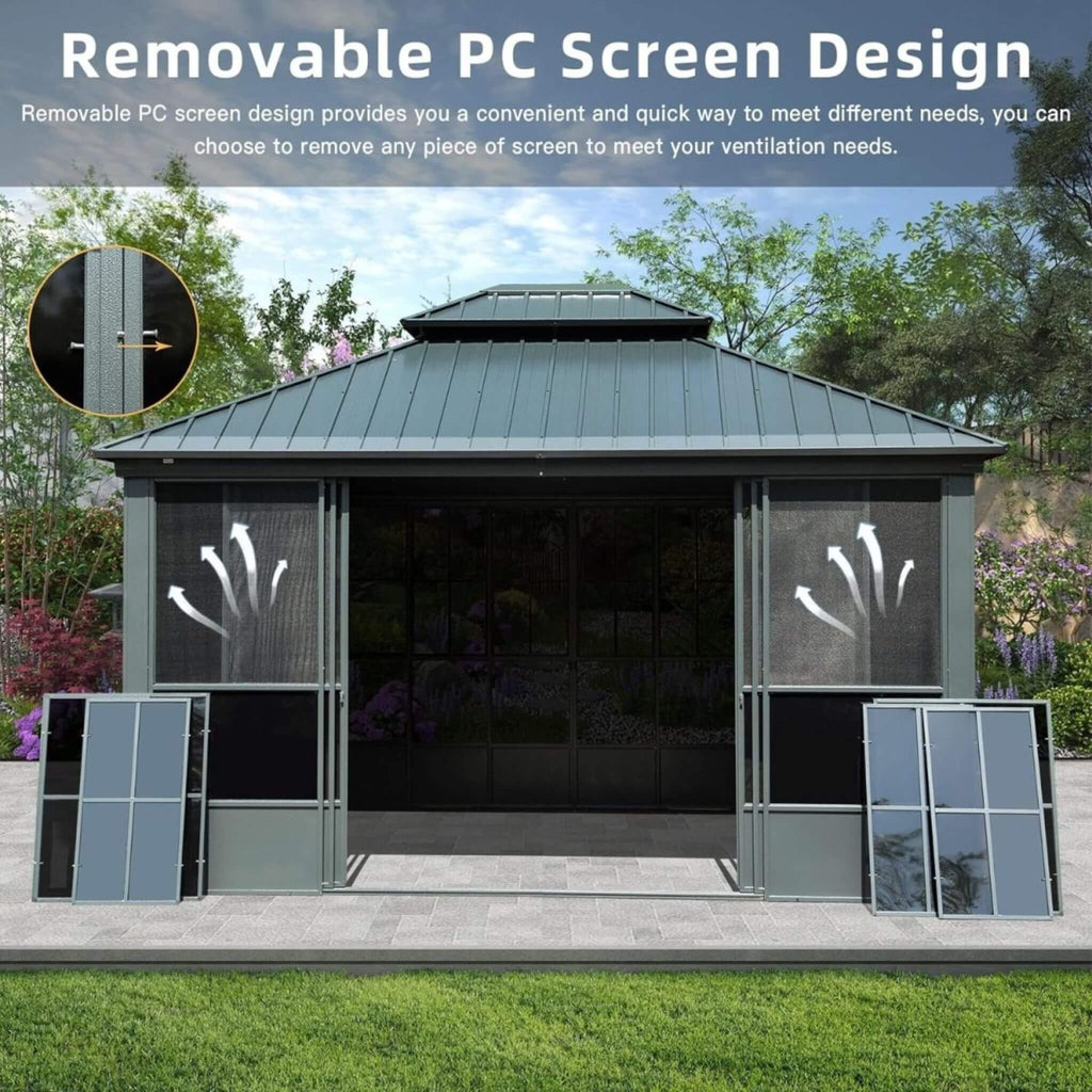 [12X14FT] Alora Veranda Large Heavy-Duty All-Season Steel Top Aluminum Double Roof Backyard Sunroom (SAK97284) - Saksby Wholesale - Ventilation Features