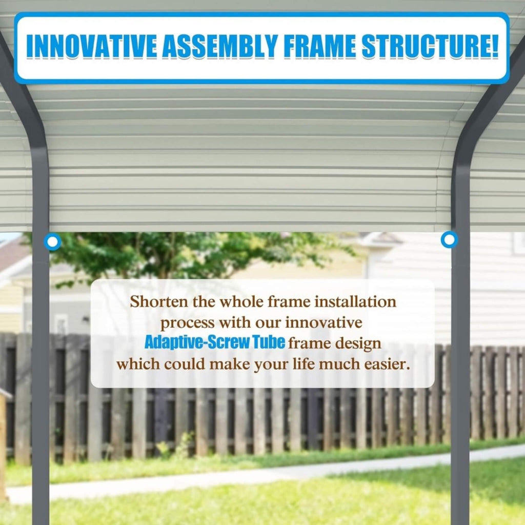 [12X20FT] Alora Premium Modern Heavy-Duty Outdoor Alloy Steel Carport Canopy (SAK91486) - Saksby Wholesale - Frame Features View