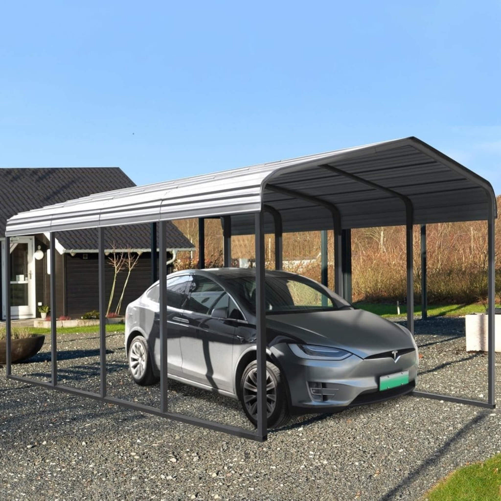 [12X20FT] Alora Premium Modern Heavy-Duty Outdoor Alloy Steel Carport Canopy (SAK91486) - Saksby Wholesale - Front Right Outdoor View