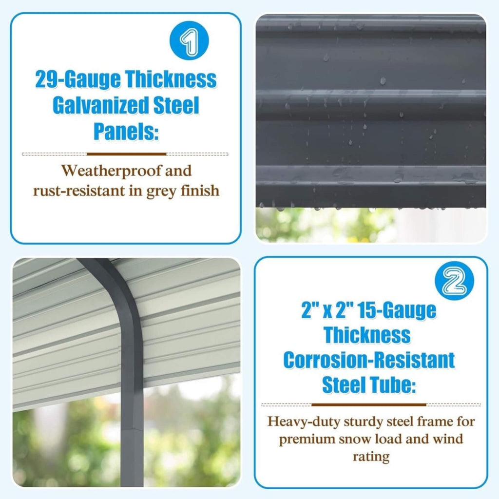 [12X20FT] Alora Premium Modern Heavy-Duty Outdoor Alloy Steel Carport Canopy (SAK91486) - Saksby Wholesale - Material Features View