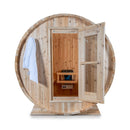 Dundalk Leisurecraft 84" 4-Person Canadian Timber Harmony Barrel Sauna With Solid Wood Benches [CTC22W] (SAK96842) - Saksby Wholesale - Front View