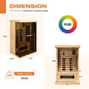 Luxury 2-Person Low EMF FAR Infrared Heat Wood Home Personal Spa Sauna W/ Panoramic Tempered Glass, 2000W (SAK27481) - Saksby Wholesale - Dimensions