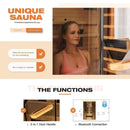 Luxury 2-Person Low EMF FAR Infrared Heat Wood Home Personal Spa Sauna W/ Panoramic Tempered Glass, 2000W (SAK27481) - Saksby Wholesale - Function Details